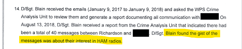 Excerpt from March 14, 2019 production order again describing email contents as related to amateur radio